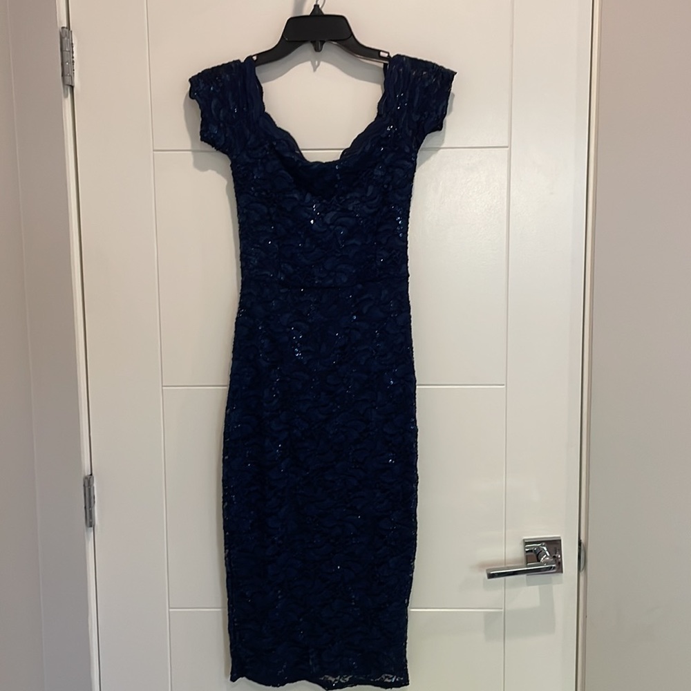 Quiz Scallop-Trimmed Navy Sheath Dress size 2 - Picture 2 of 9